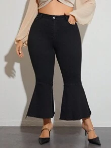 SHEIN Privé Hơn Cao eo Cắt Thô Quần ống loe - màu đen - Xem 2