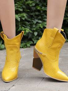 de mujeres estilo occidental con patrón de serpiente amarillo Botas con cadena Decoración - Amarillo - Ver 3