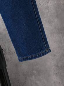 SHEIN Tween Boy Flap Pocket Side Cargo Jeans - Medium Wash - View 6