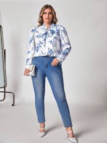 SHEIN Clasi 加花卉印花領結襯衫 - 彩色 - 查看 5