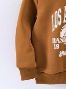 SHEIN 女小童籃球和字母圖案加絨內裏運動衫