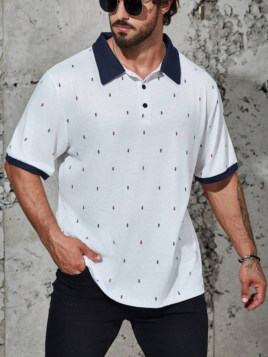 Manfinity Homme Nam Plus In Địa lý Viền tương phản Áo polo - trắng - Xem 1