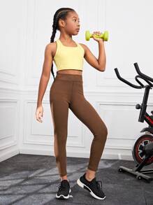 SHEIN Tween Girl Solid Crop Sports Tee & Leggings - Multicolor - View 6