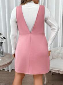 Flirla Talla grande Vestido overol con botón delantero sin camiseta - Rosa - Ver 2