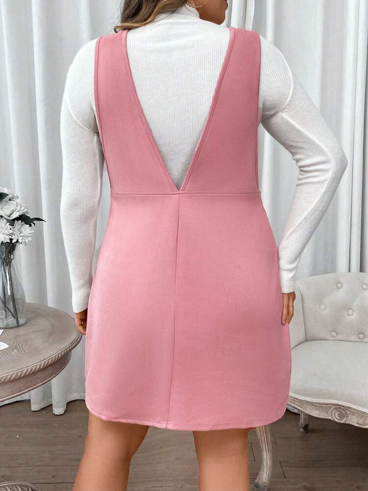 Plus Button Front Overall Dress Without Tee