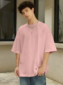 Manfinity Hypemode Quá lớn Nam Màu thuần Thả vai Áo thun - Màu Hồng  San hô - Xem 4