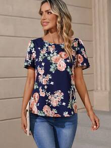 EMERY ROSE Floral Print Blouse - Navy Blue - View 4