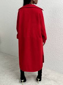 Slaydiva 有蓋口袋落肩大衣 - 紅色 - 查看 2