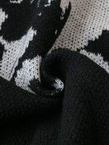 SHEIN LUNE 大碼字母和鬼圖案落肩袖套頭毛衣 - 黑色 - 查看 4