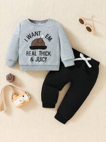 Baby Boy Slogan Graphic Pullover & Sweatpants - Multicolor - View 1