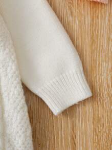 女孩嬰兒花卉刺繡撞色滾邊麻花編織連身背心 - 杏色 - 查看 4