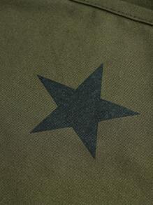 SHEIN Teen Girl Star Print Scoop Neck Tee - Army Green - View 3