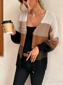 SHEIN LUNE Khối màu Thả vai Áo len Mở - Nhiều màu - Xem 3