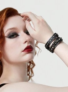 ROMWE Avant 1入組朋克鑲釘女士裝飾手鍊適合日常裝飾 - 黑色 - 查看 2