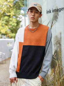 Manfinity Hypemode Hombres Suéter con hombros caídos y bloques de color - Multicolor - Ver 5