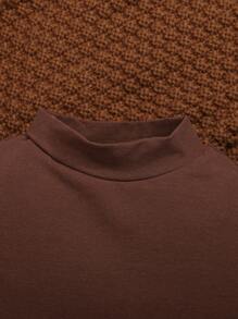 SHEIN Unisex Baby Casual Basic Knit Soft Solid Color Long Sleeve Top With Stand Collar - Brown - View 3