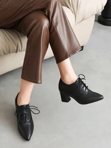 優雅尖頭繫帶高跟鞋:牛津鞋和經典高跟鞋靴子適用於每天別緻 - 黑色 - 查看 6