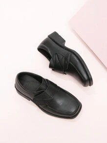 Boys' Retro Stylish Preppy Style Pu Leather Shoes With Hook And Loop For Big Kids
