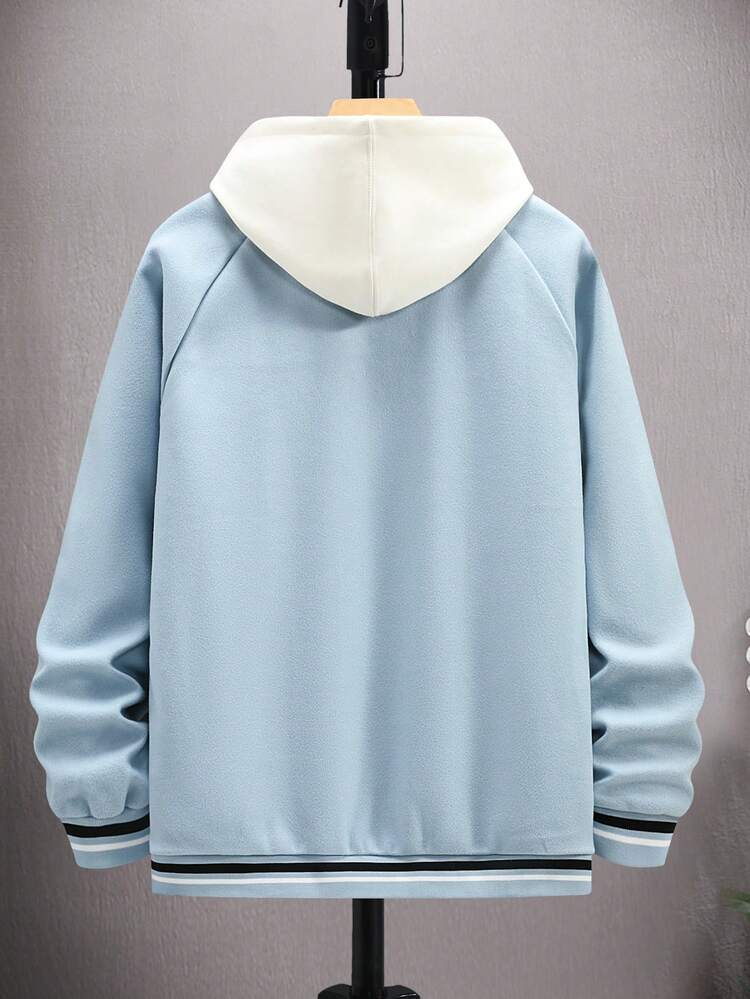 Loose Fit Men's Letter Printed Bomber Jacket With Raglan Sleeves And Contrast Piping