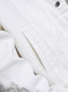 Manfinity Roughcore Men Long Sleeve Cotton Ripped Flap Pocket Denim Jacket Without Tee, For Fall - White - View 4