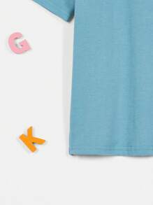 Young Boy Cartoon & Letter Graphic Tee - Dusty Blue - View 4