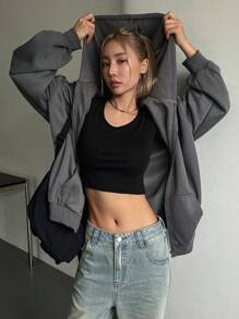 DAZY Bluza z kapturem i ściągaczem, z długimi rękawami i suwakiem