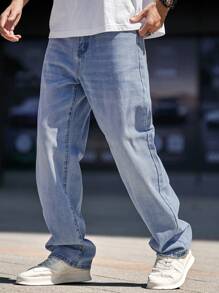 Claim Dot Men's Pocket Loose Wide Leg Casual Versatile Jeans - Light Wash - View 3