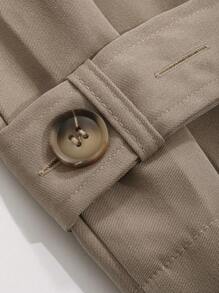 DAZY Solid Color Long Trench Coat, Business Casual,Fall Clothes,Back To School Clothes Women Jacket - Khaki - View 6