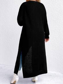 SHEIN LUNE Áo khoác cardigan thả vai cỡ lớn - màu đen - Xem 2