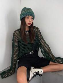 DAZY Xu hướng: Cắt giảm Thả vai Áo len Không có áo Top Cami - màu xanh lá - Xem 4