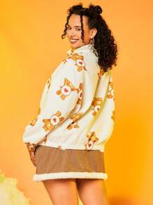 SHEIN X Care Bears Hơn In Gấu Hoạt hình Thả vai Áo khoác Mùa Xuân Và Mùa thu Phong cách - Màu be - Xem 2