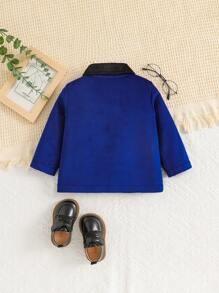 Baby Boy Contrast Lapel Neck Flap Detail Button Front Coat - Blue - View 2