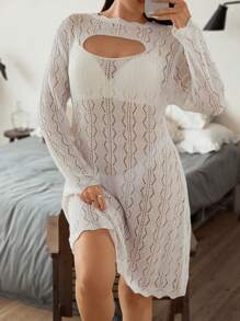 Flirla Plus Cut Out Scallop Trim Sweater Dress Without Lingerie Set - White - View 4