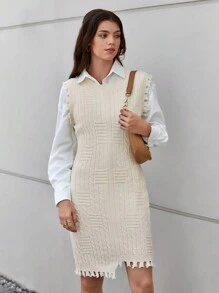 SHEIN Clasi 1pc Raw Trim Asymmetrical Hem Sweater Dress