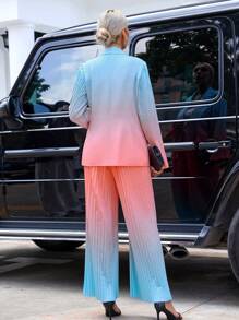 SHEIN Privé Ombre Print Flap Detail Blazer & Pleated Wide Leg Pants - Multicolor - View 3
