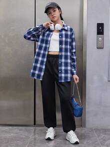 Teen Girl Plaid Print Blouse & Pants - Multicolor - View 6