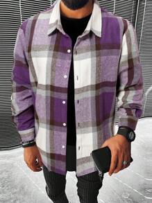 Manfinity Homme Men Plaid Print Overcoat - Purple - View 3