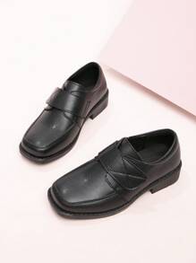 Boys' Retro Stylish Preppy Style Pu Leather Shoes With Hook And Loop For Big Kids
