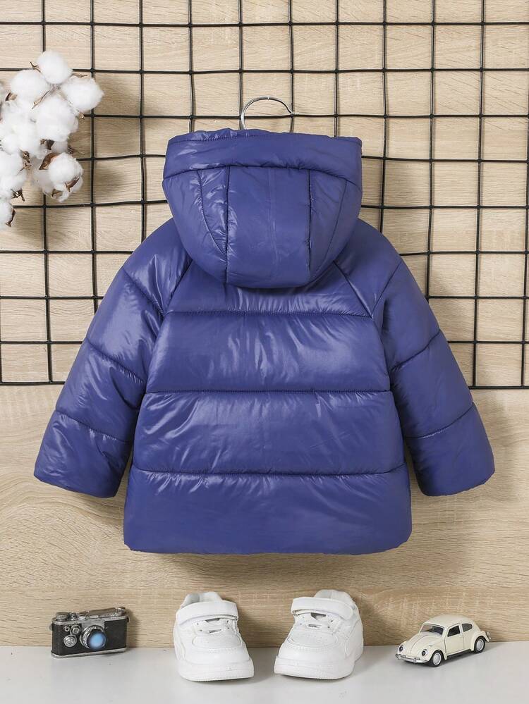 Baby Boy 1pc Flap Pocket Raglan Sleeve Hooded Padded Coat