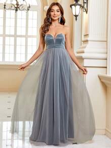 SHEIN Belle Vestido de vestir bajo con malla - Plateado - Ver 6