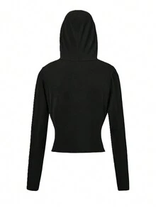 Flirla Plus Solid Wrap Hooded Tee - Black - View 2