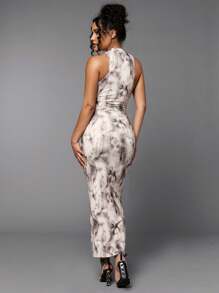 Silquee Tie Dye & Leopard Mock Neck Bodycon Dress - Grey - View 2