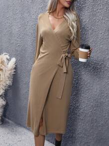 Chiquease Chất rắn Bọc Nút ven Áo len Mở - Màu Khaki - Xem 6