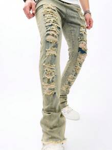 Chillumni Men Ripped Frayed Skinny Jeans - Blue - View 3