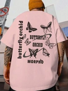 Manfinity 男士寬鬆字母印花圖案t卹 - 粉色 - 查看 2