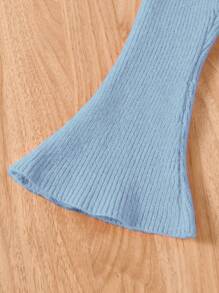 SHEIN Young Girl Heart Pattern Sweater & Flare Leg Knit Pants - Blue - View 5