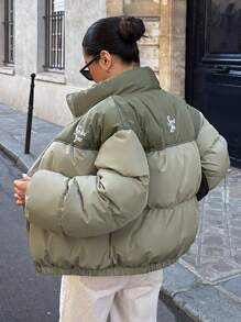 DAZY Women Short Thick Padded Coat, Winter Coat Jacket - Green - View 2