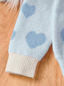SHEIN Young Girl Heart Pattern Sweater & Flare Leg Knit Pants - Blue - View 4