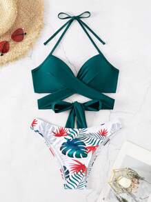 熱帶印花包裝式推桿比基尼套裝 - 彩色 - 查看 1