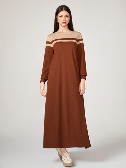 Graceveil 条纹印花 T 恤 端庄长袖连衣裙